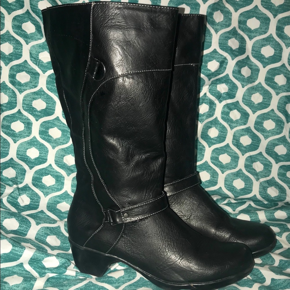 Ladies Plus Size Black Wide Calf Boots 11M